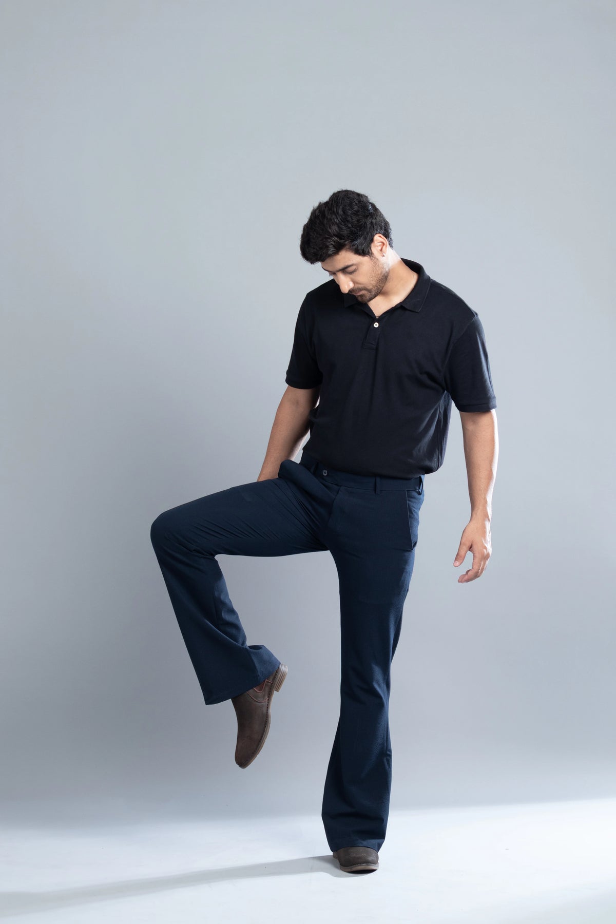 Navy SeerSucker Lining Bootcut Pants
