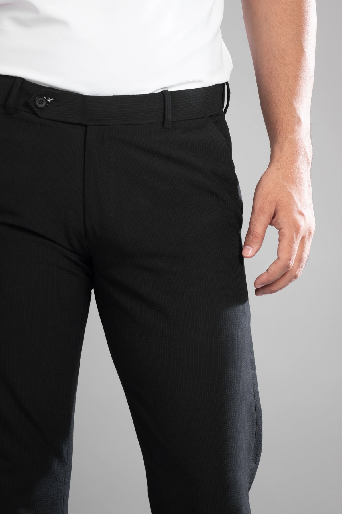 Black SeerSucker Lining Bootcut Pants