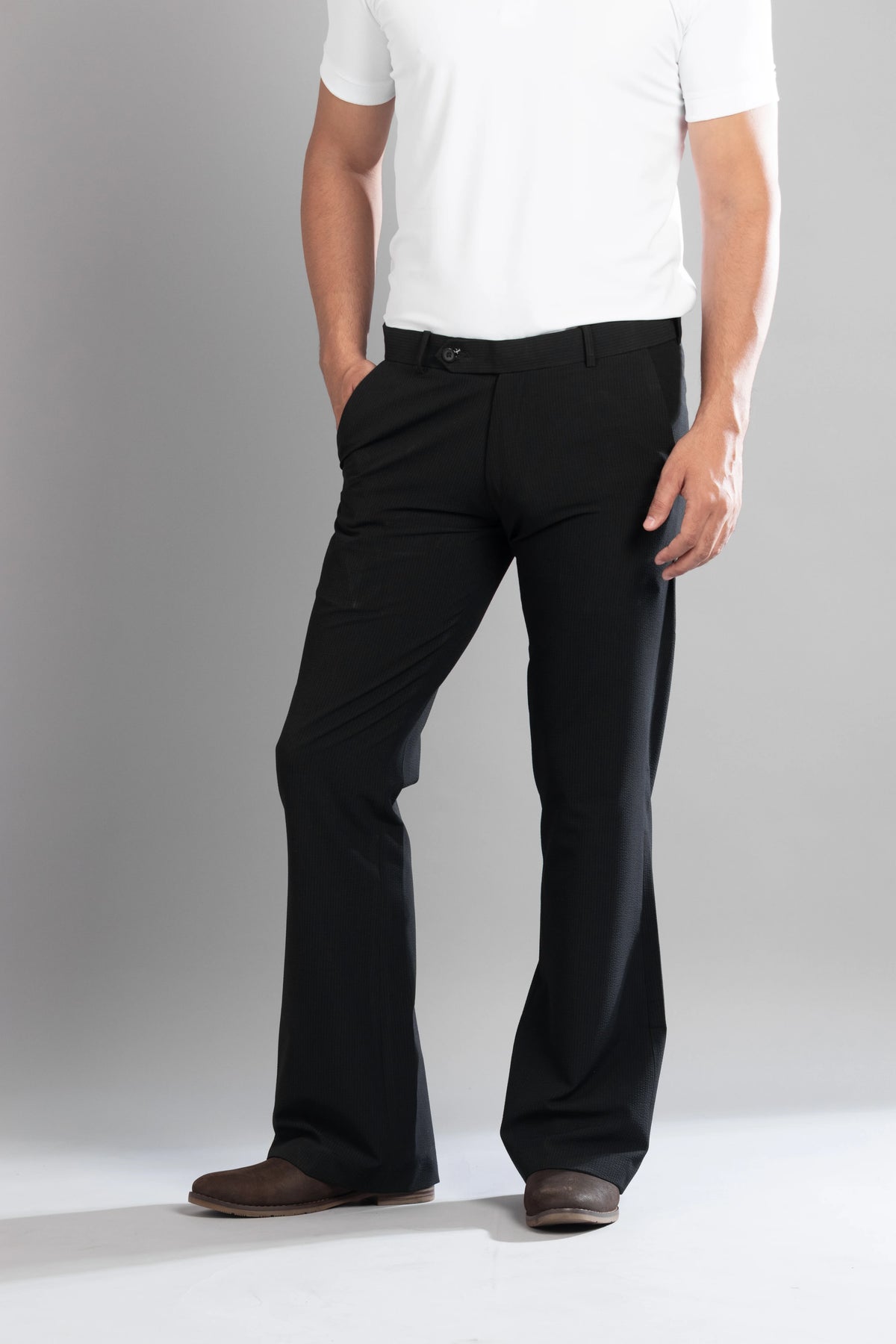Black SeerSucker Lining Bootcut Pants