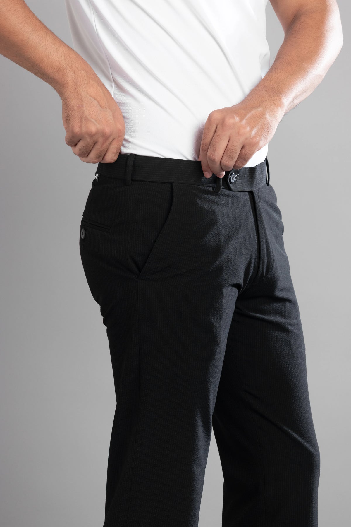 Black SeerSucker Lining Bootcut Pants