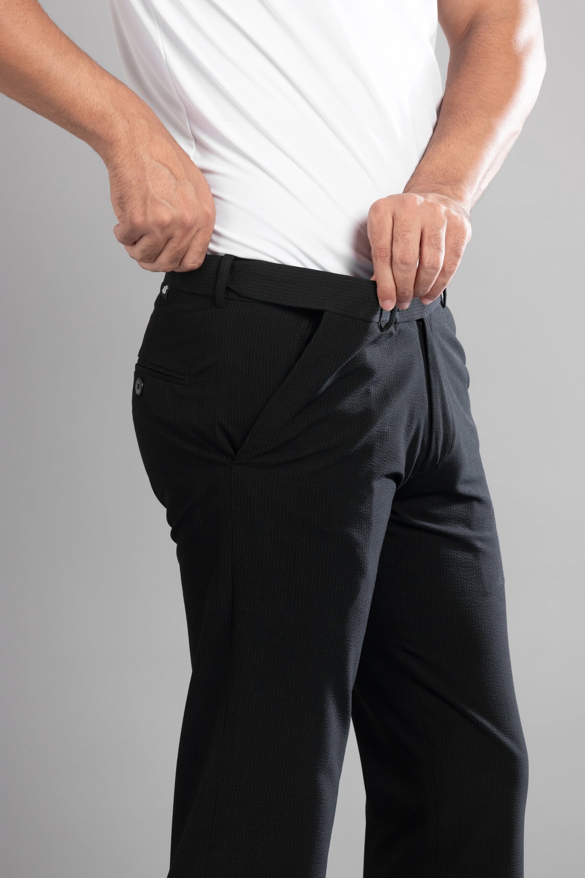 Black SeerSucker Lining Bootcut Pants