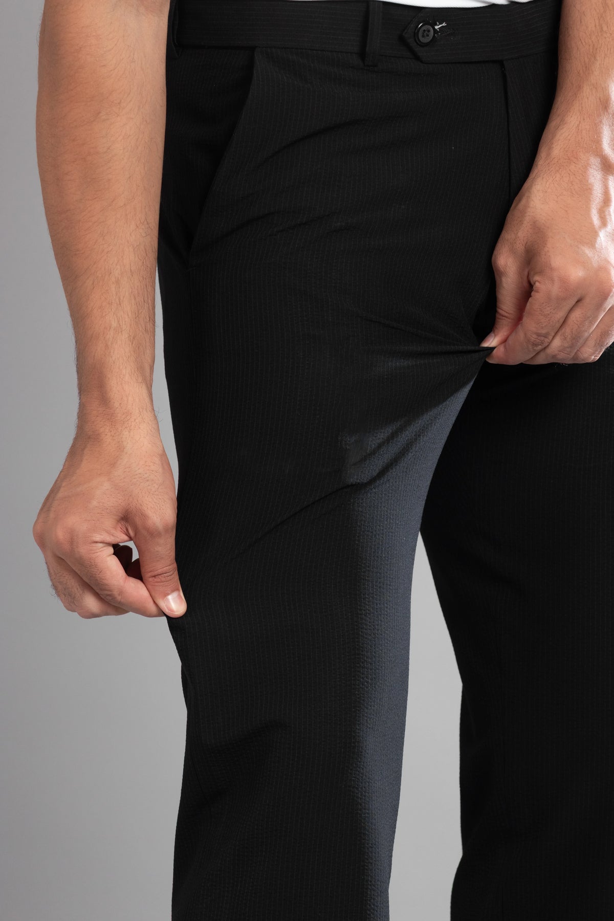 Black SeerSucker Lining Bootcut Pants