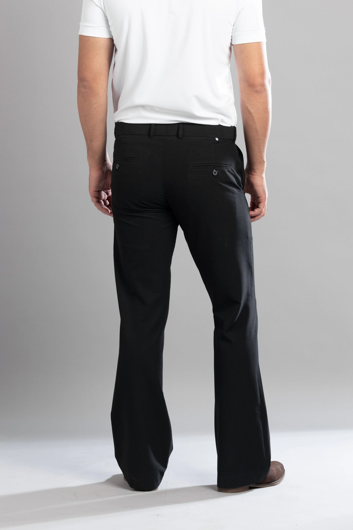 Black SeerSucker Lining Bootcut Pants