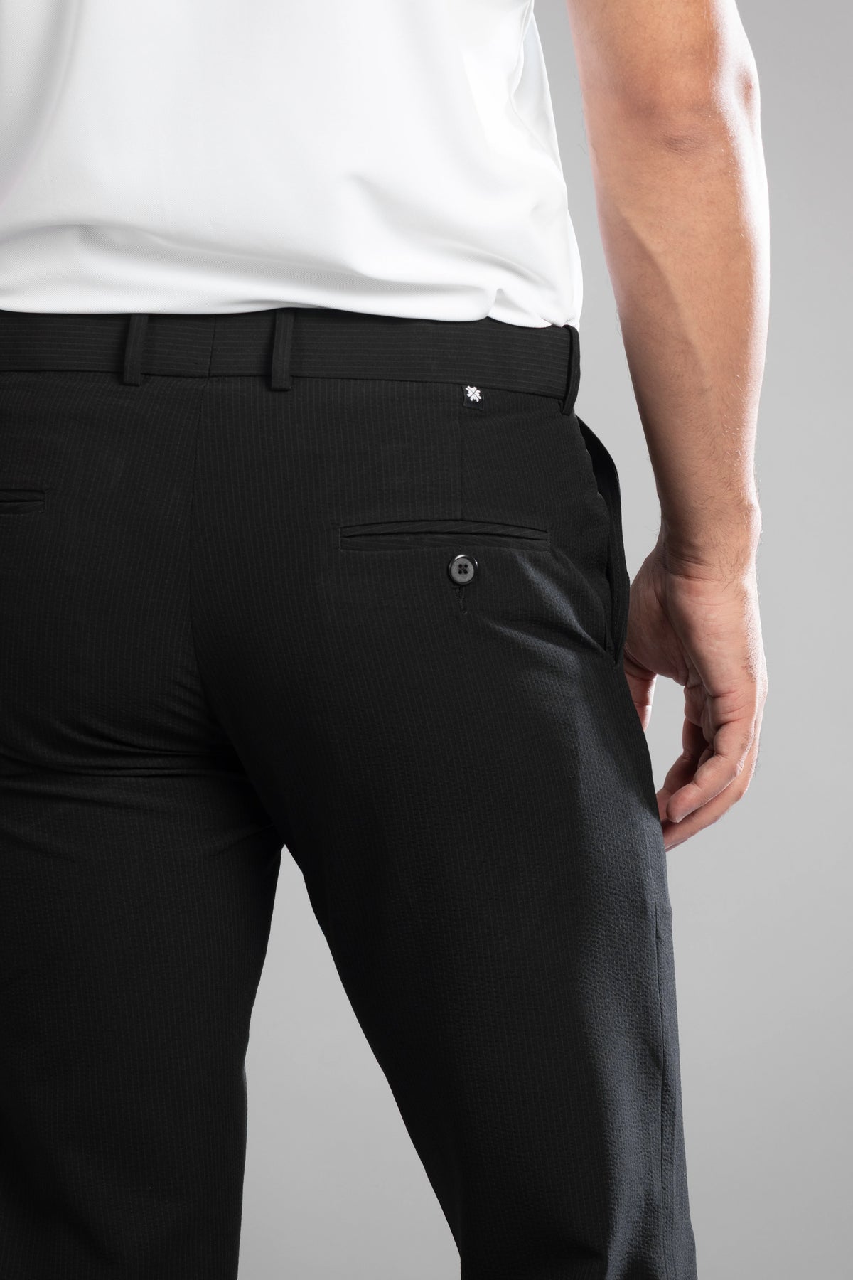 Black SeerSucker Lining Bootcut Pants