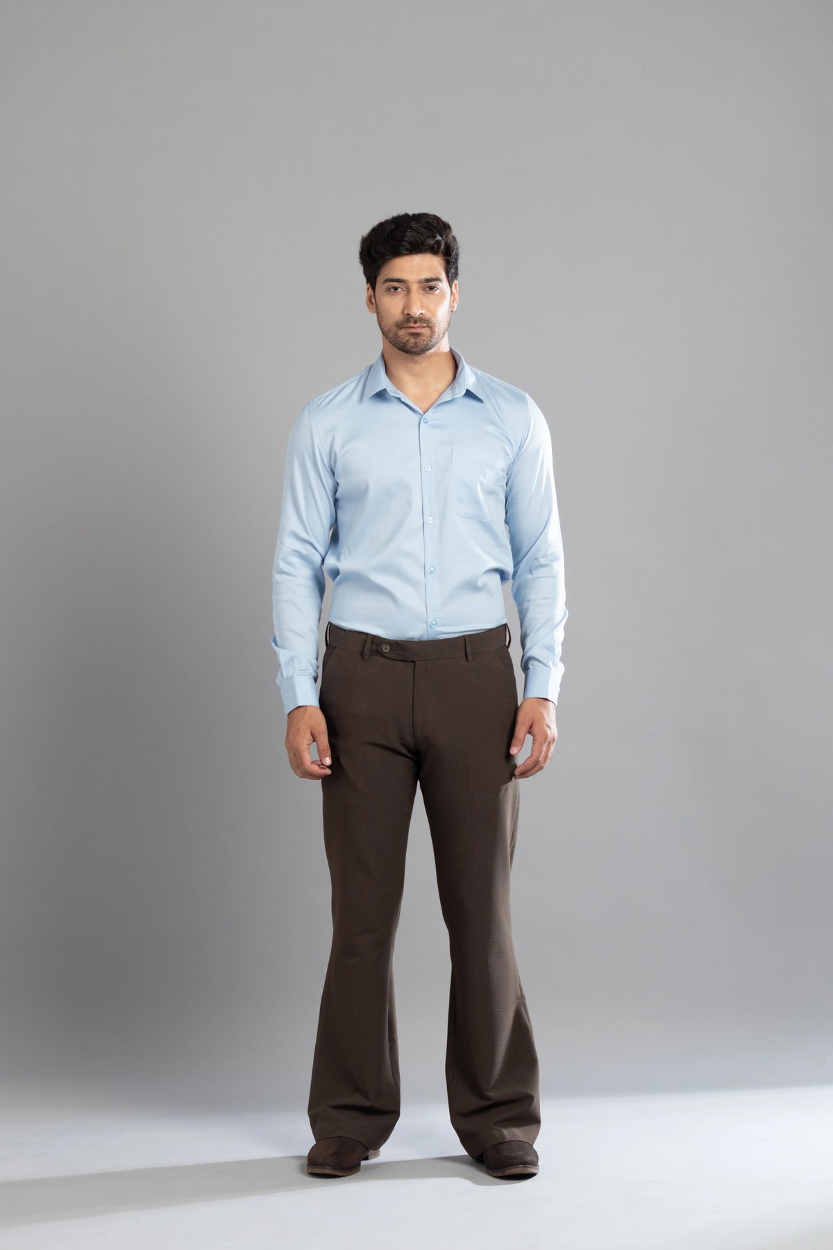 Brown SeerSucker Lining Bootcut Pants