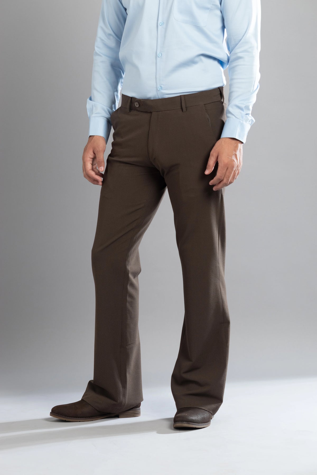 Brown SeerSucker Lining Bootcut Pants