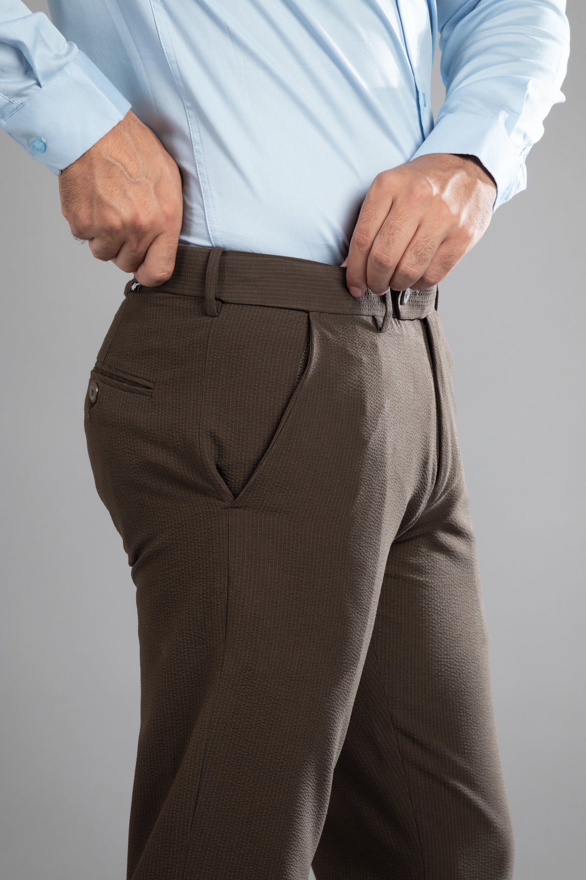 Brown SeerSucker Lining Bootcut Pants