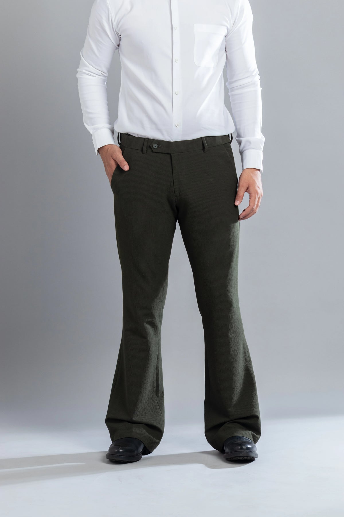 Olive SeerSucker Lining Bootcut Pants