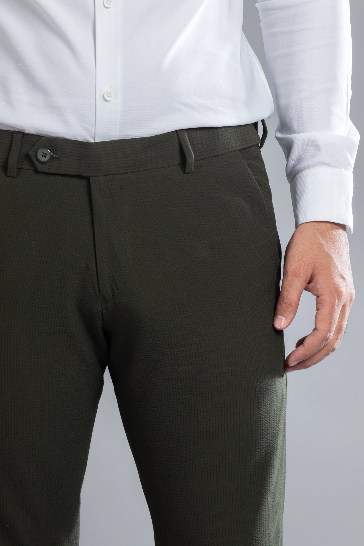 Olive SeerSucker Lining Bootcut Pants