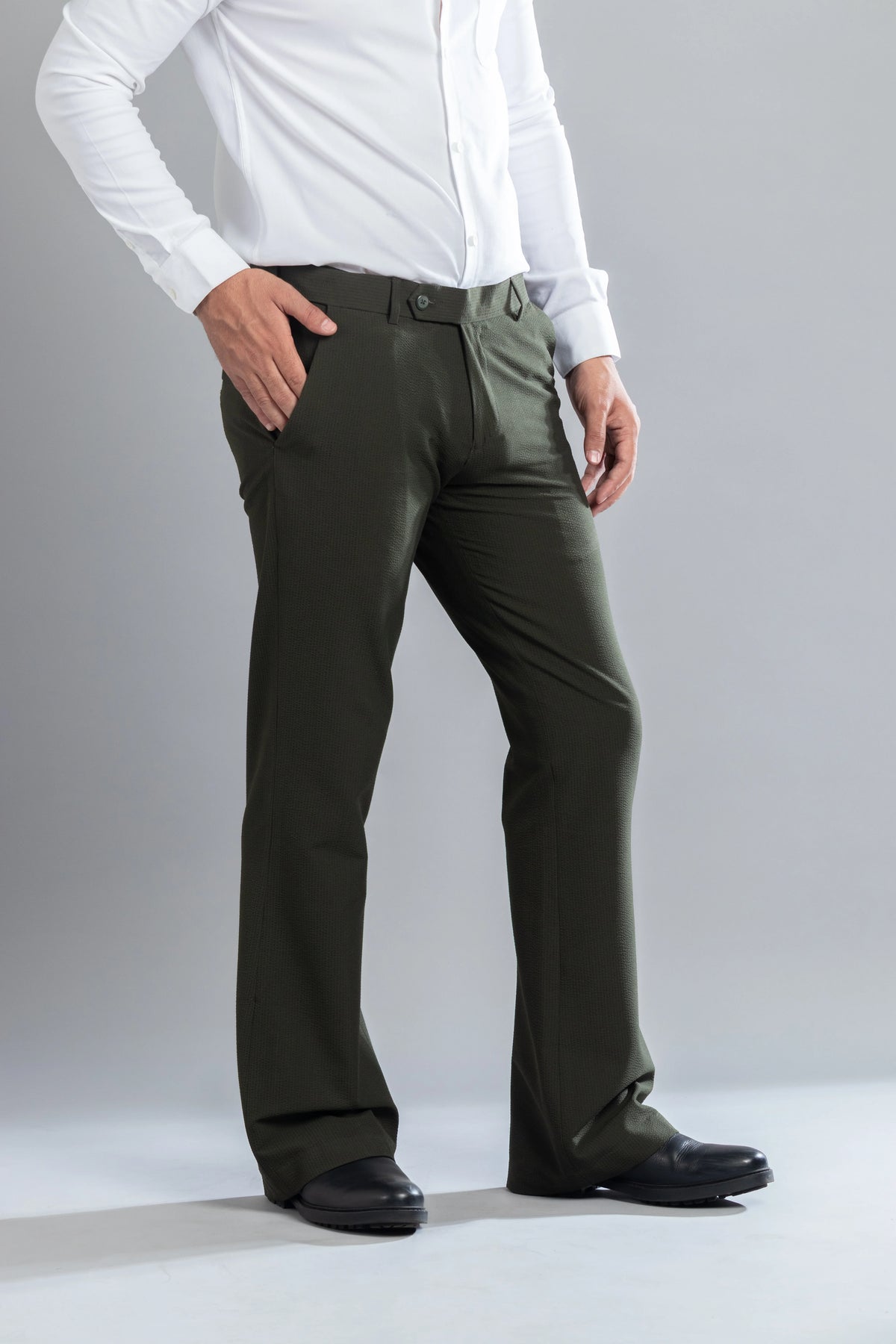 Olive SeerSucker Lining Bootcut Pants