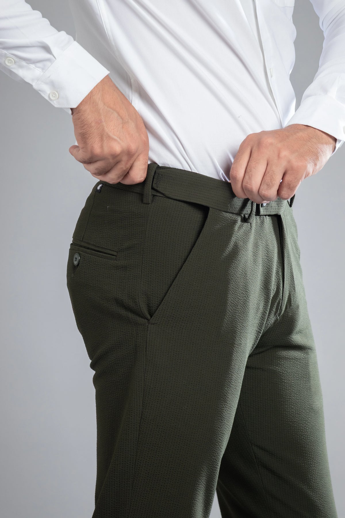 Olive SeerSucker Lining Bootcut Pants