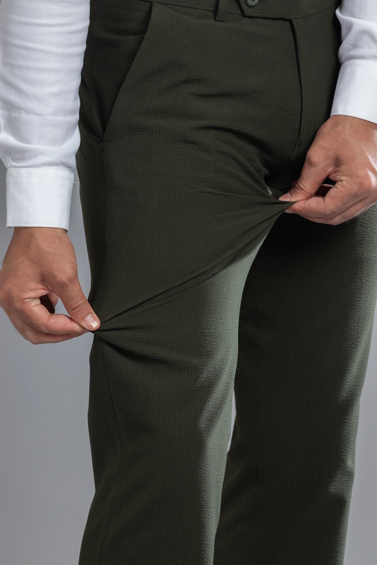 Olive SeerSucker Lining Bootcut Pants