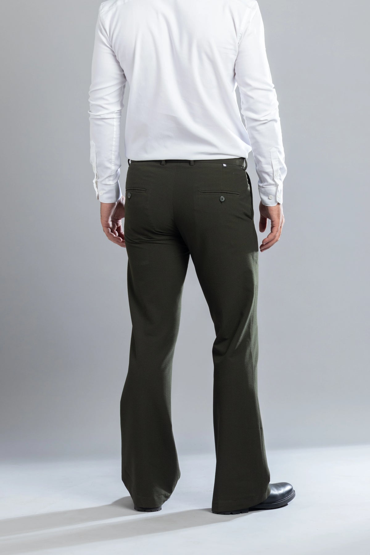Olive SeerSucker Lining Bootcut Pants