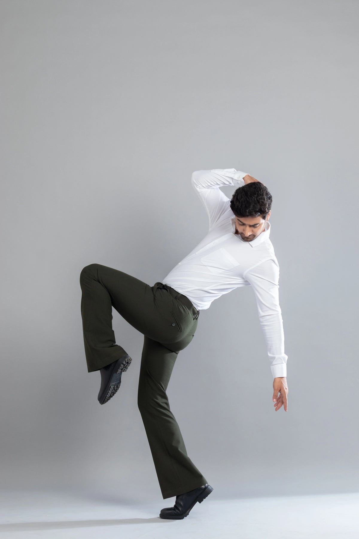 Olive SeerSucker Lining Bootcut Pants