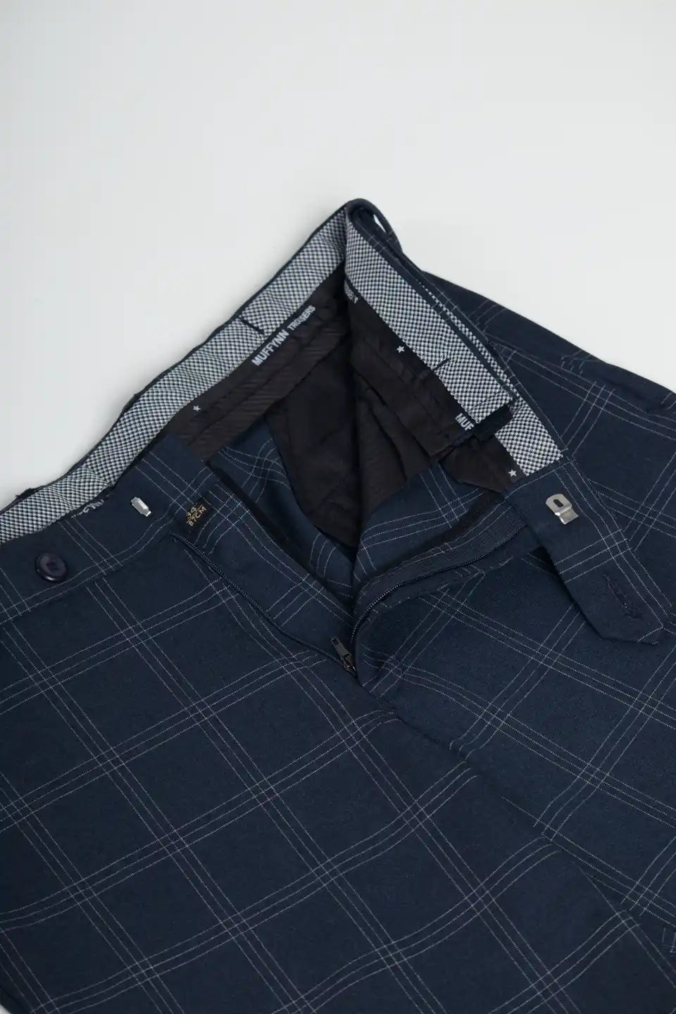 Men’s premium Steel Navy Urban Checks Flexiwaist Pants – Fabric view