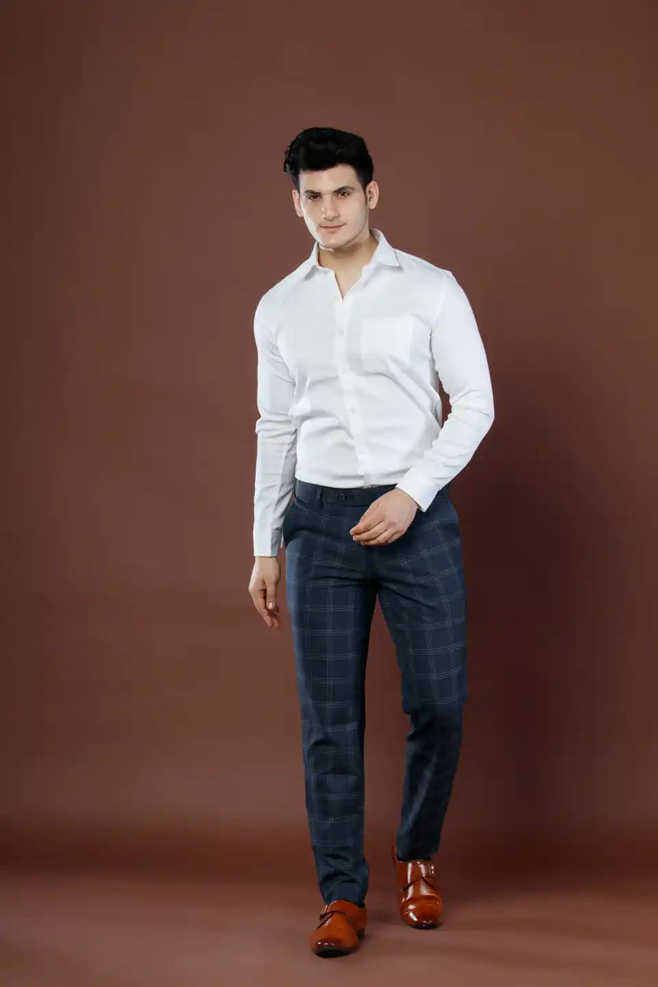 Men’s premium Steel Navy Urban Checks Flexiwaist Pants – Lifestyle view