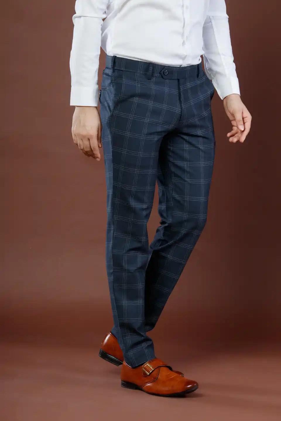 Men’s premium Steel Navy Urban Check Flexiwaist Pants –  Side view