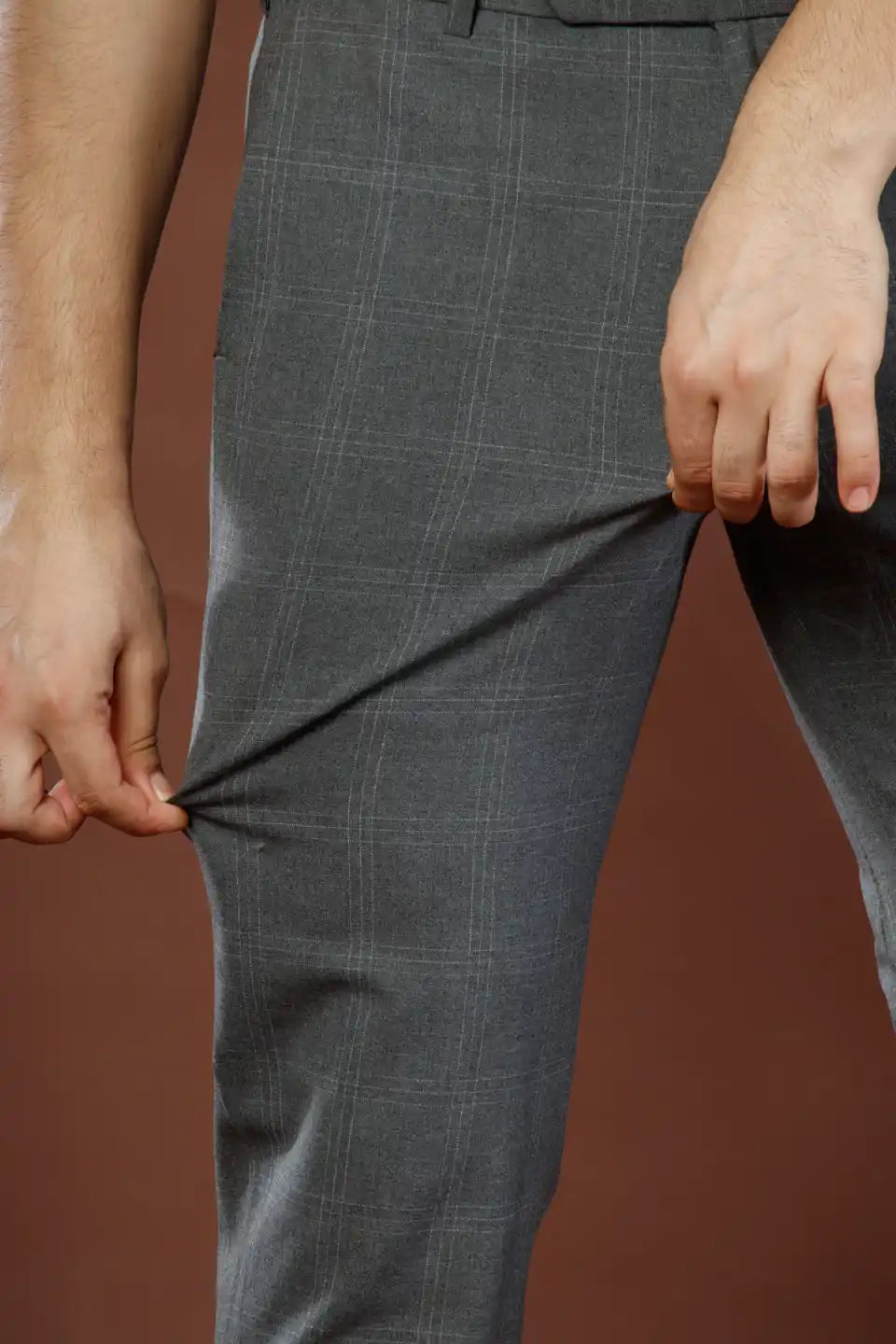 Urban Checks Flexiwaist Pants Stone Grey - Fabric view