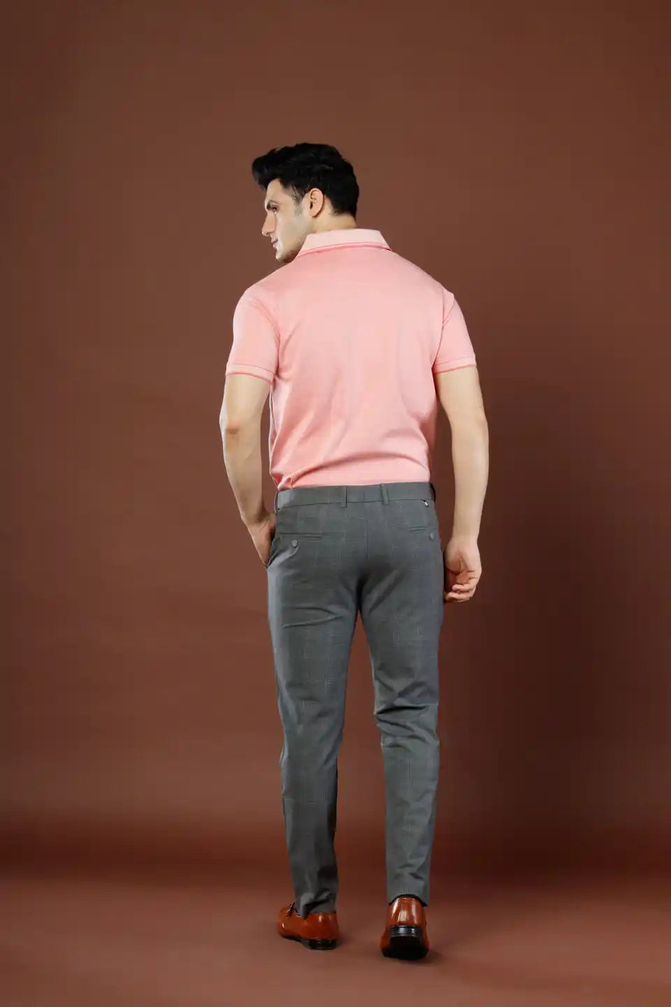 Urban Checks Flexiwaist Pants Stone Grey - Back view