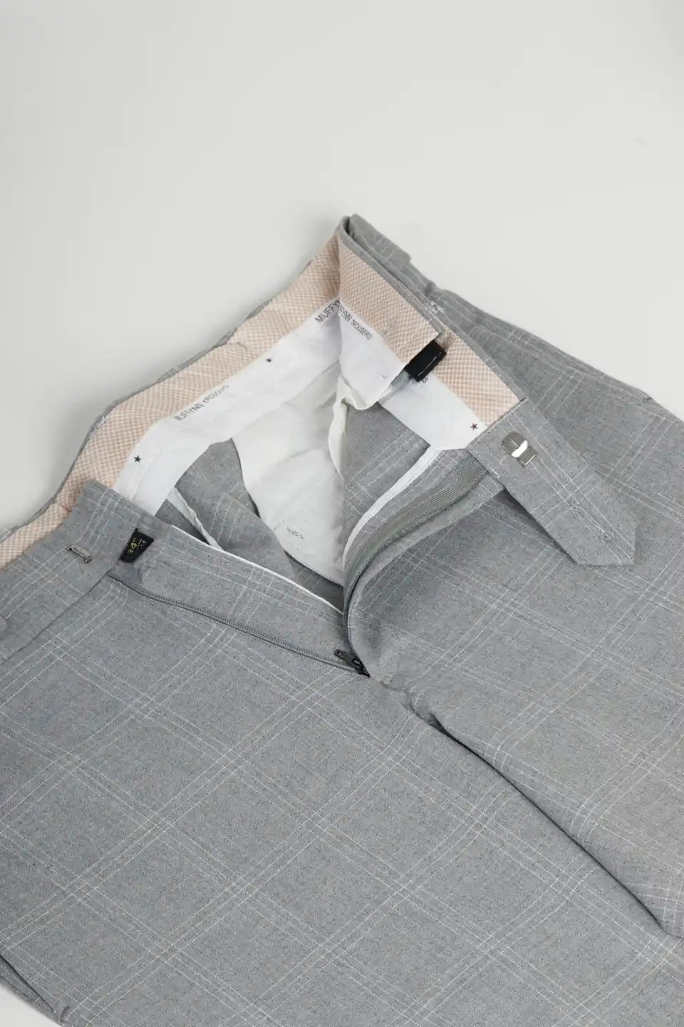 Urban Checks Flexiwaist Pants Ice Grey - Fabric view