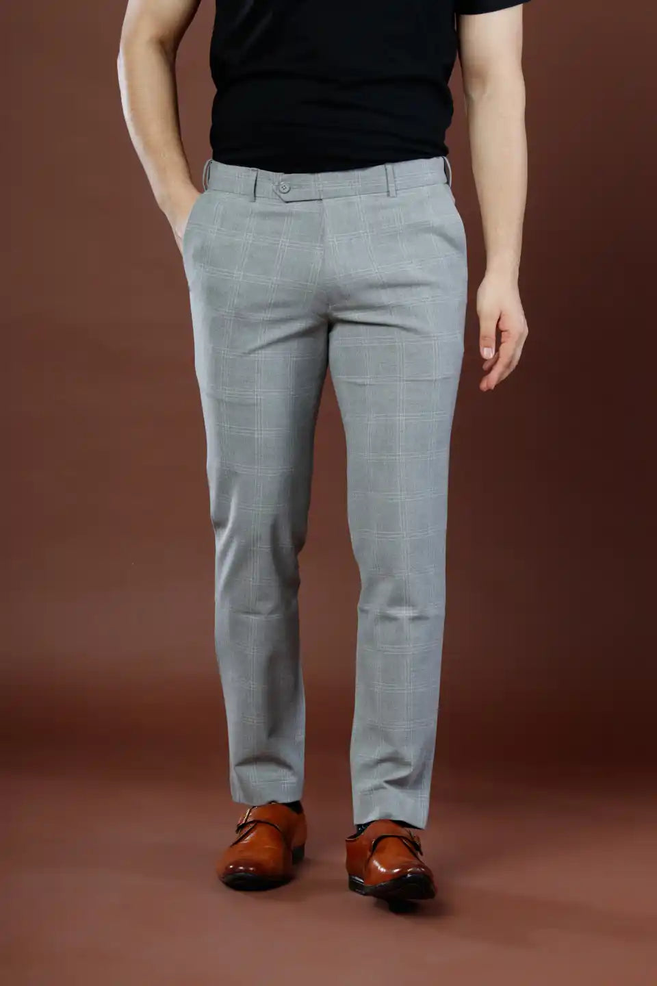 Urban Checks Flexiwaist Pants Ice Grey - Front view