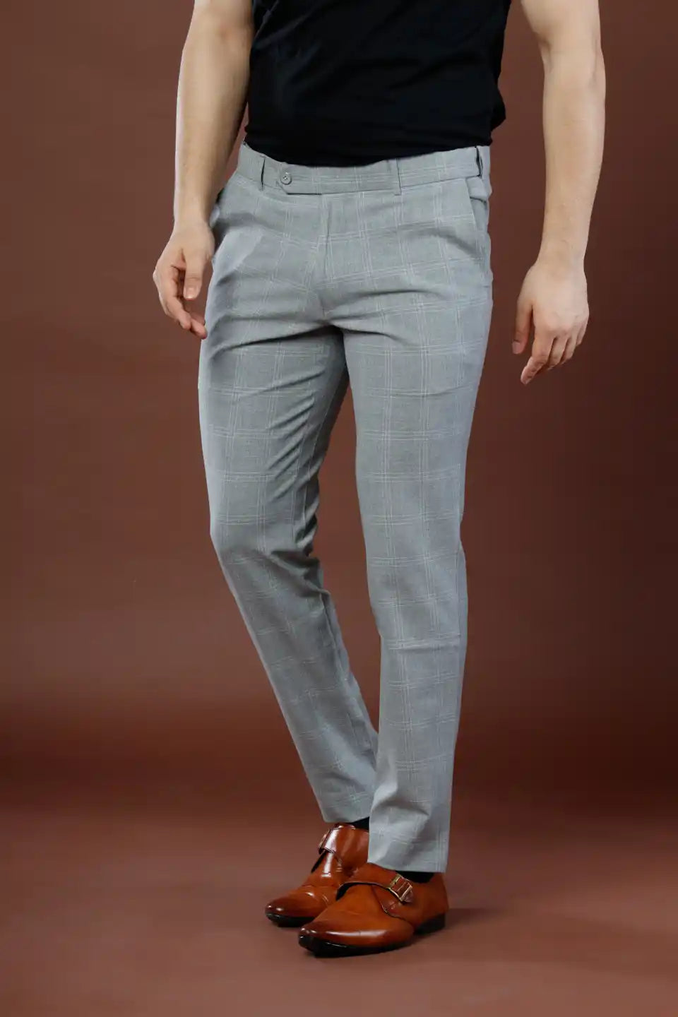 Urban Checks Flexiwaist Pants Ice Grey - Front view
