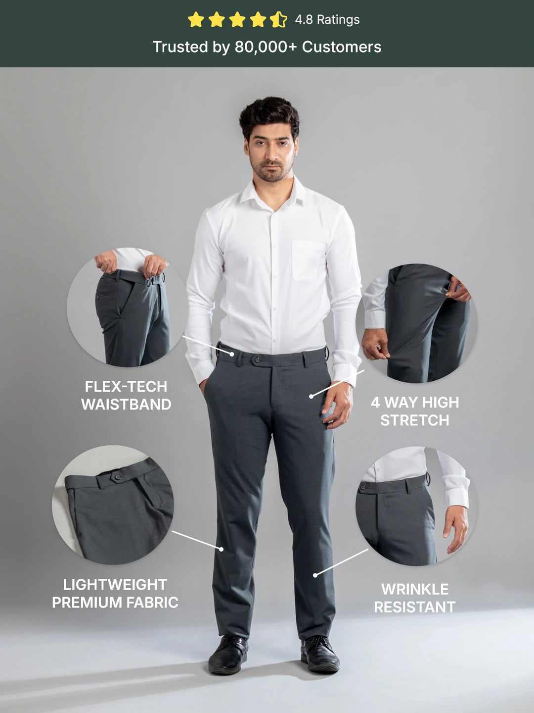 Iron Melange Flexiwaist Pants - Straight Fit