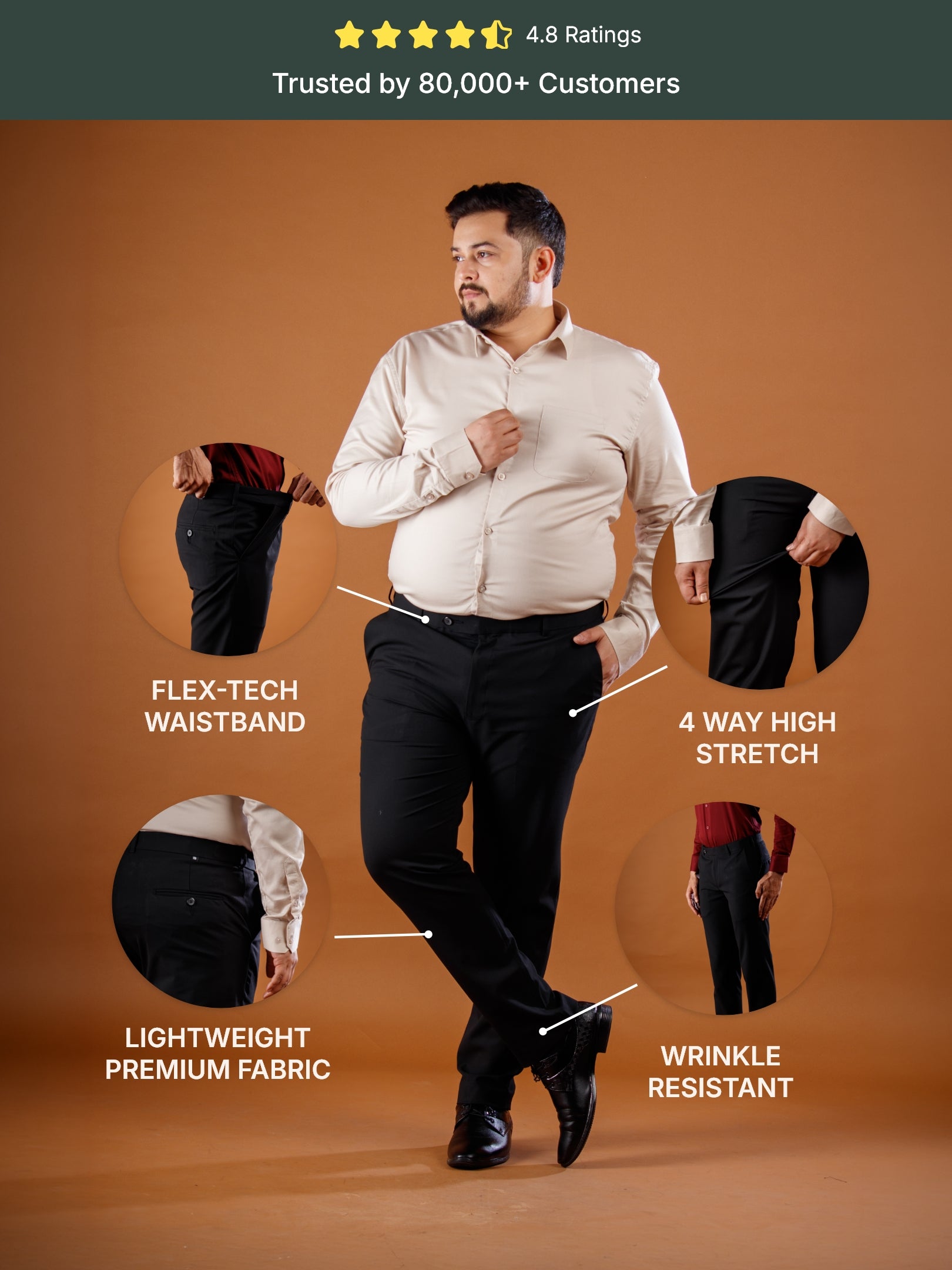Jet Black Flexiwaist Straight Fit Plus Size Pants