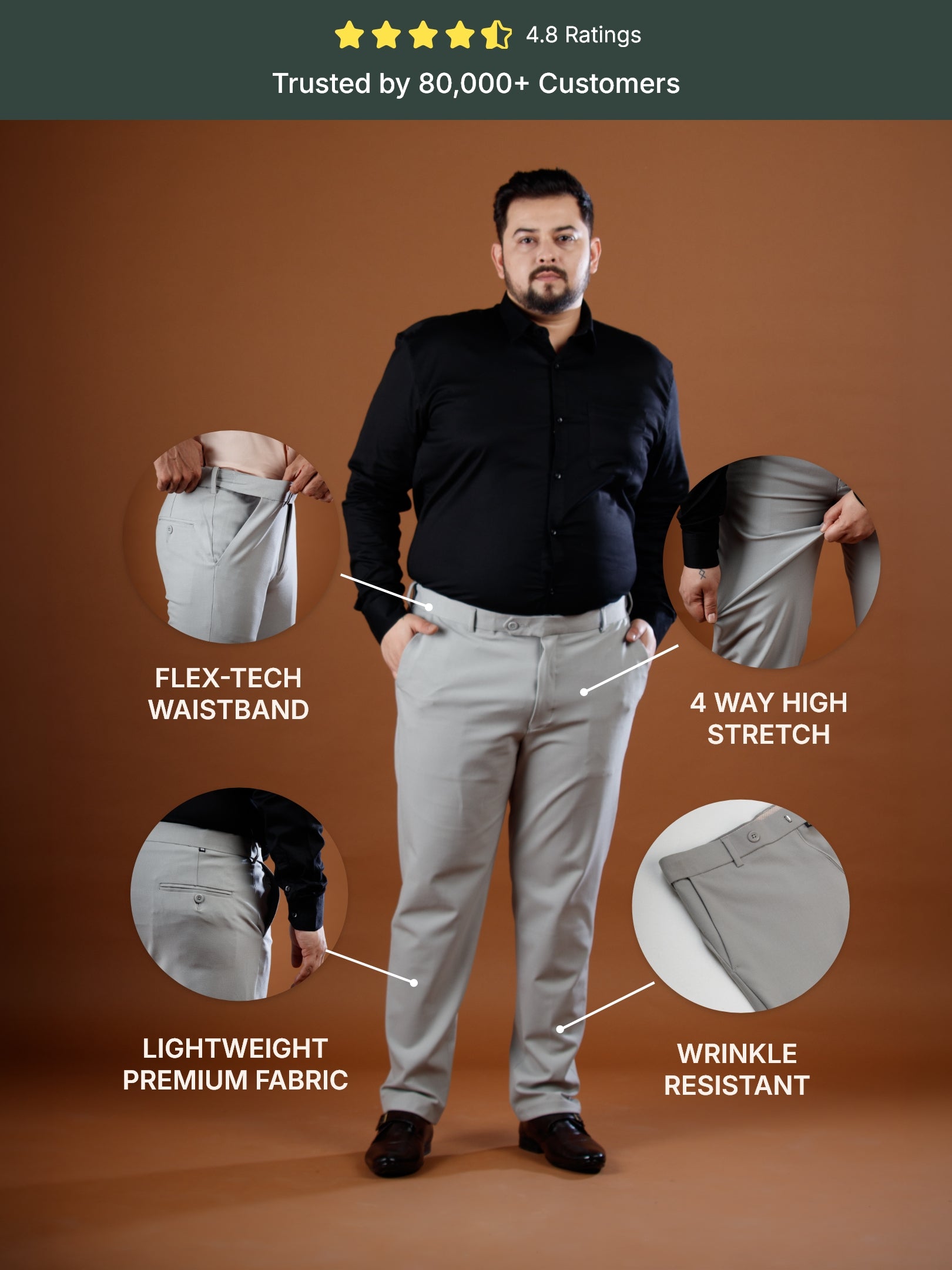 Light Grey Flexiwaist Straight Fit Plus Size Pants