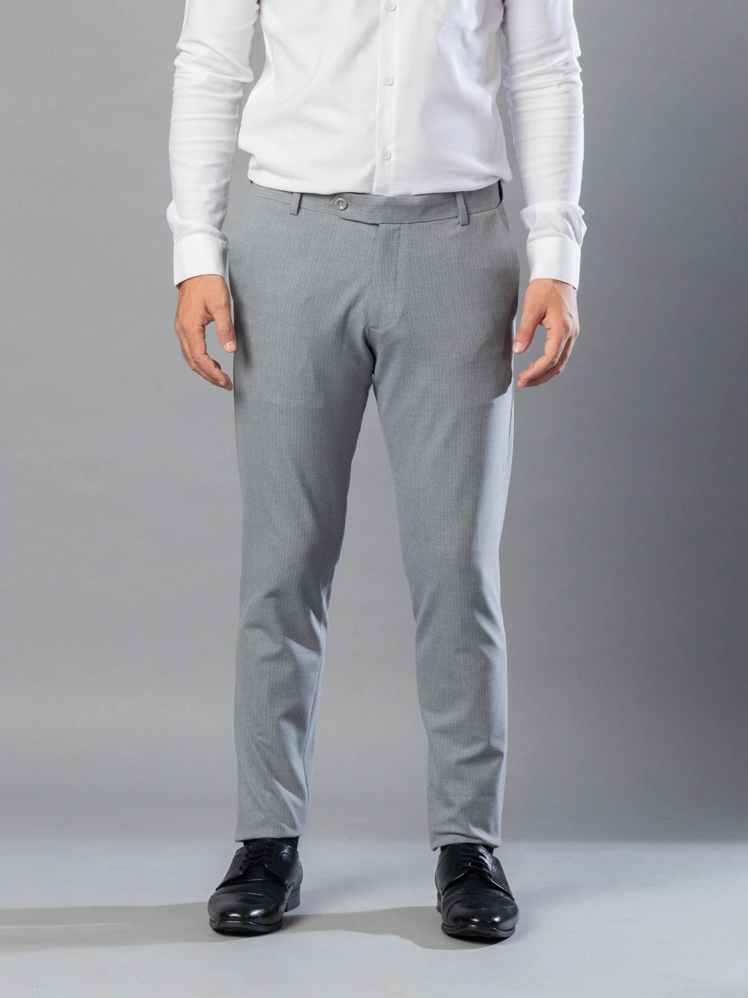 Mid Grey Linear Stripe Flexiwaist Pants - Ankle Fit