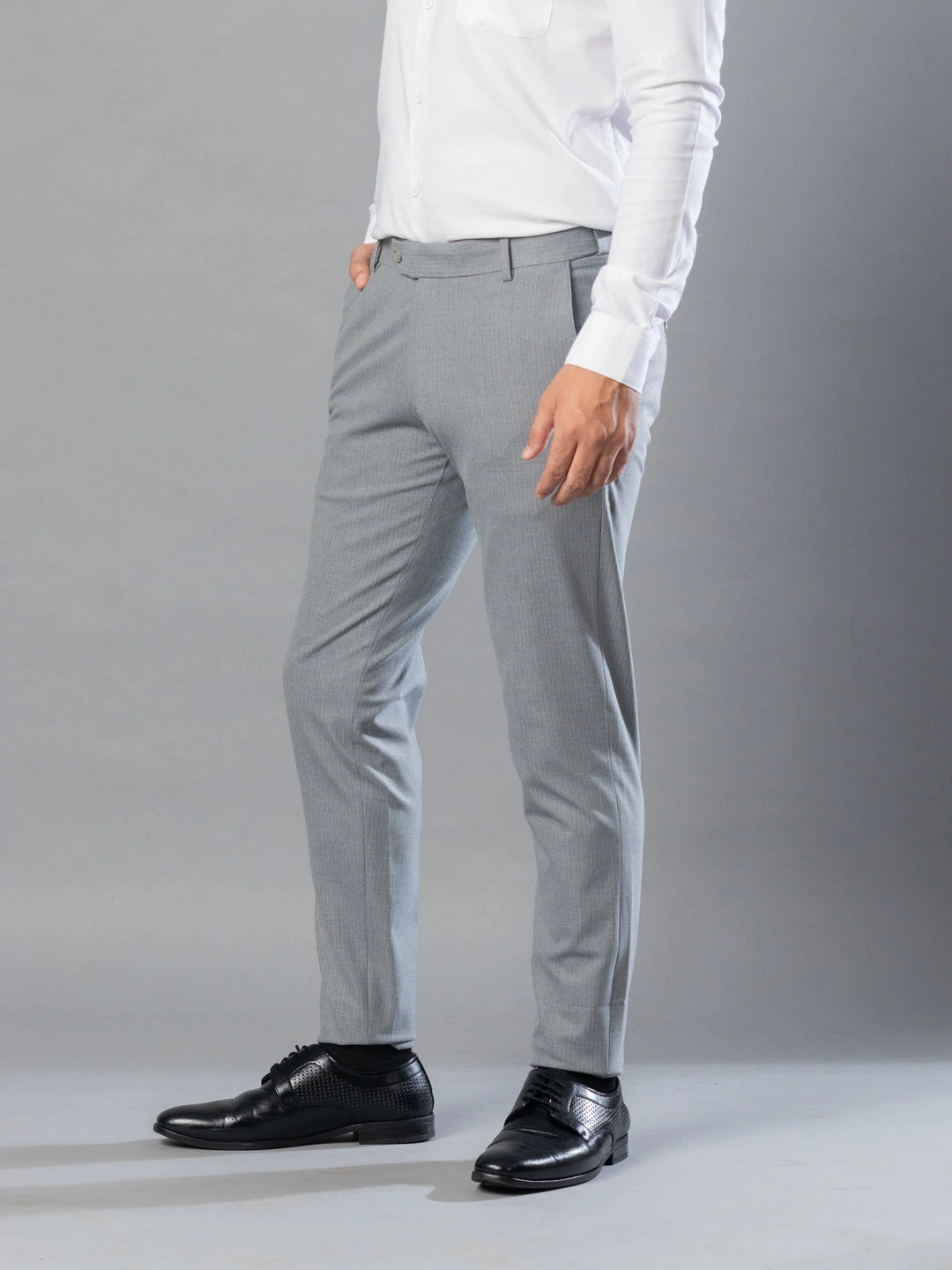 Mid Grey Linear Stripe Flexiwaist Pants - Ankle Fit