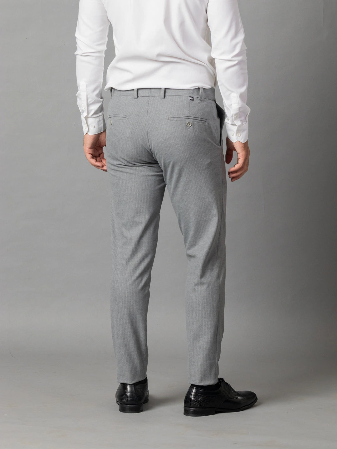 Mid Grey Linear Stripe Flexiwaist Pants - Ankle Fit
