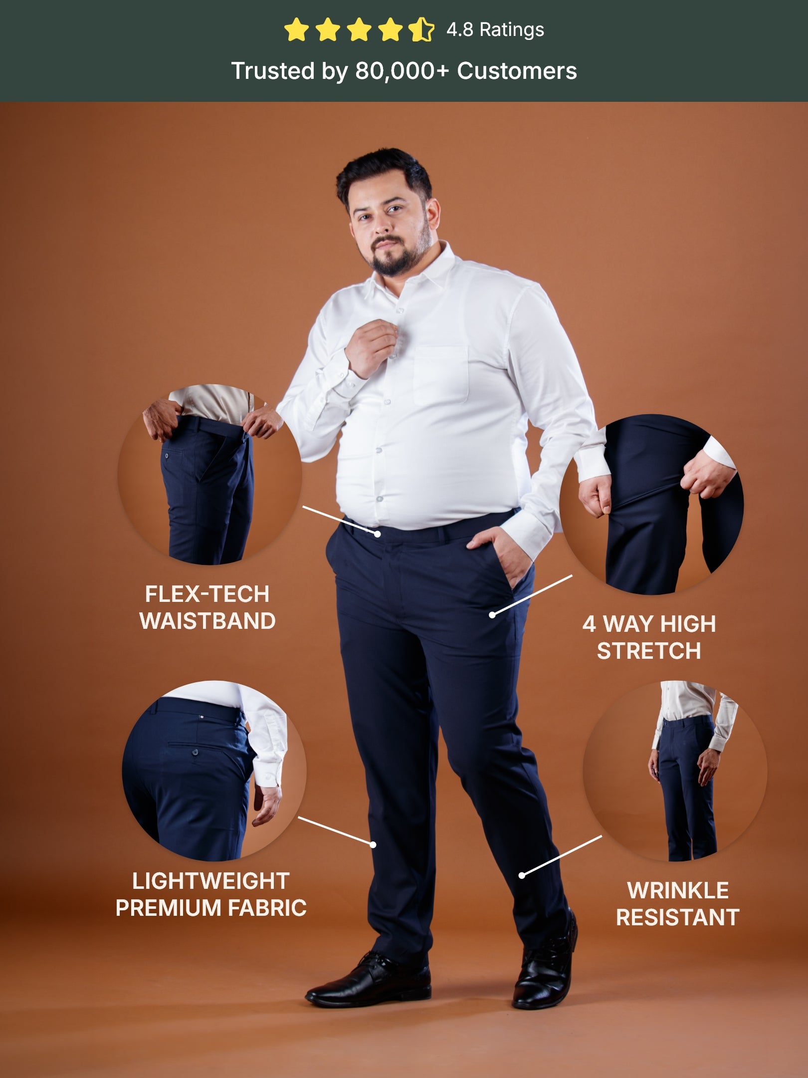 Navy Blue Flexiwaist Straight Fit Plus Size Pants