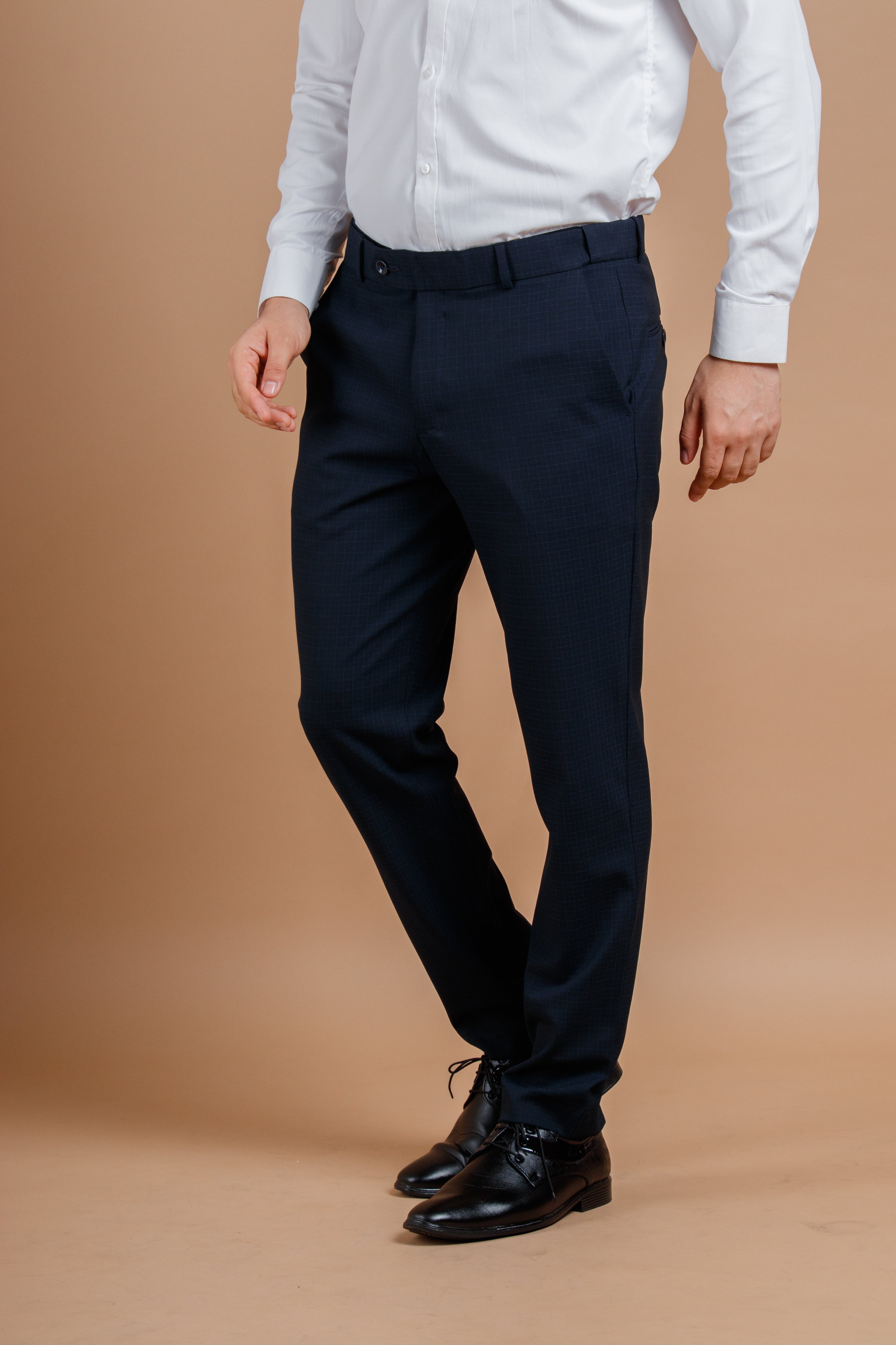 Square Checks Flexiwaist Pant In NAvy Blue Color