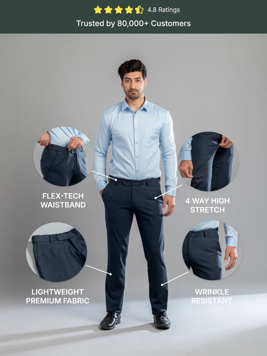 Navy Melange Flexiwaist Pants - Straight Fit