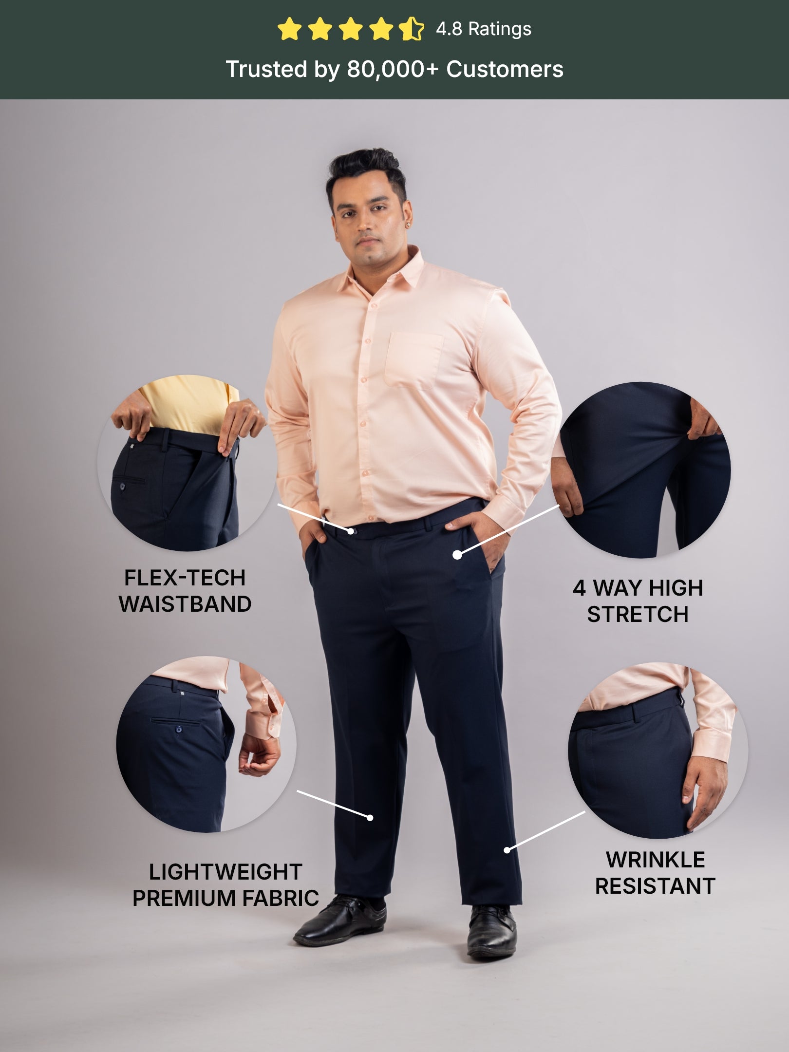 Navy Blue Flexiwaist Twill Straight Fit Plus Size Pants