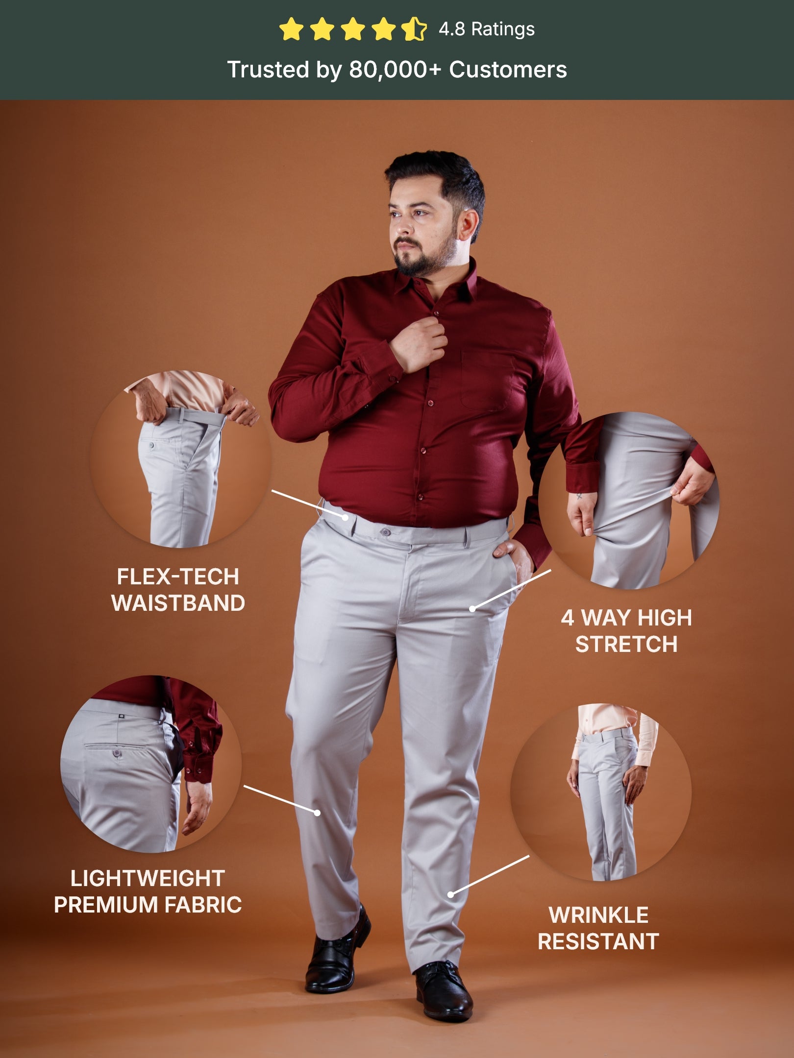 Pearl Grey Flexiwaist Straight Fit Pants