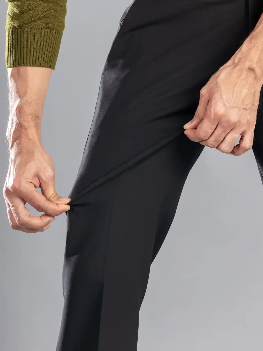 Men’s premium Jet Black Bootcut Flexiwaist Pant - Close view