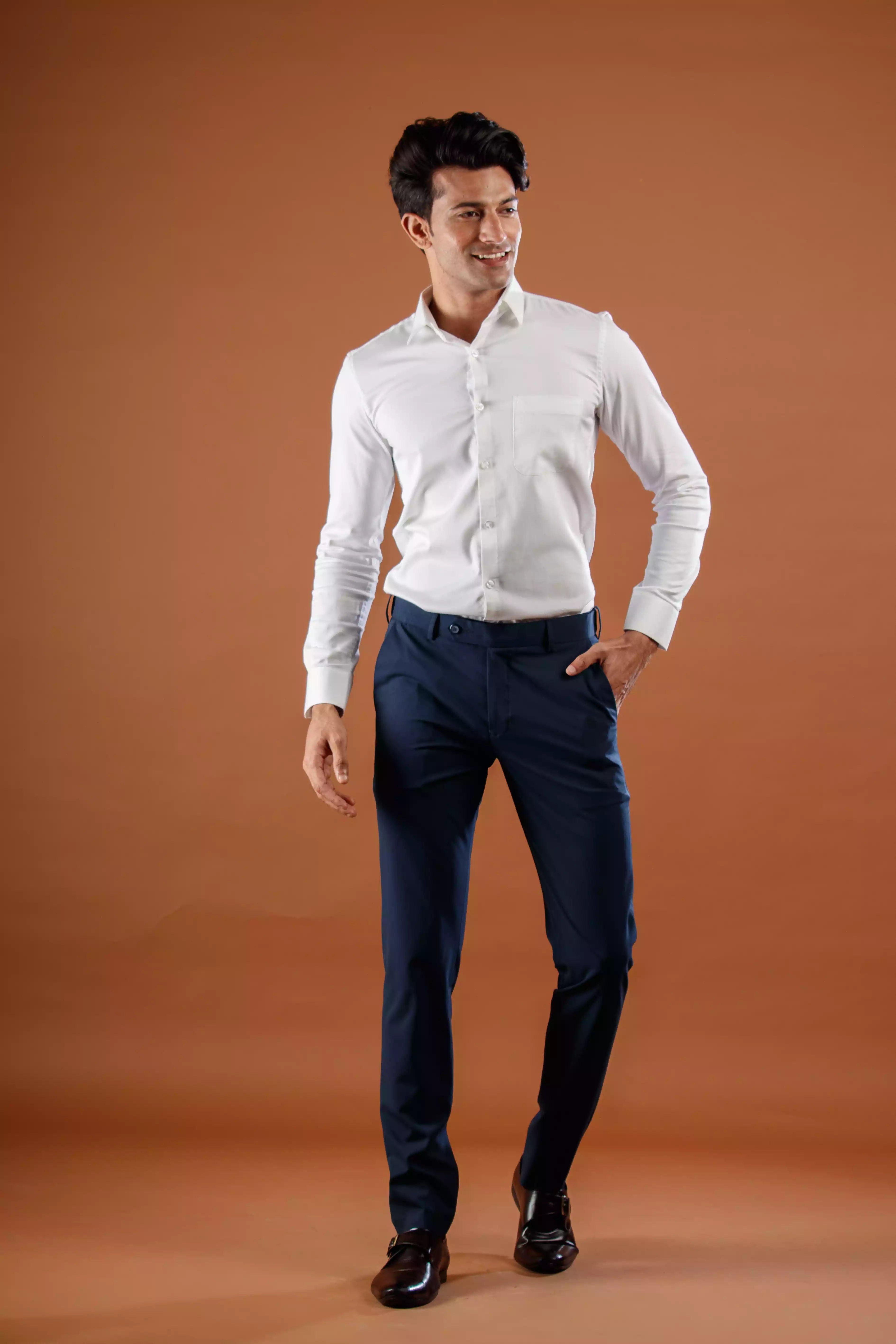 Muffynn Flexiplus Straight Fit Trouser In Dark Blue Color