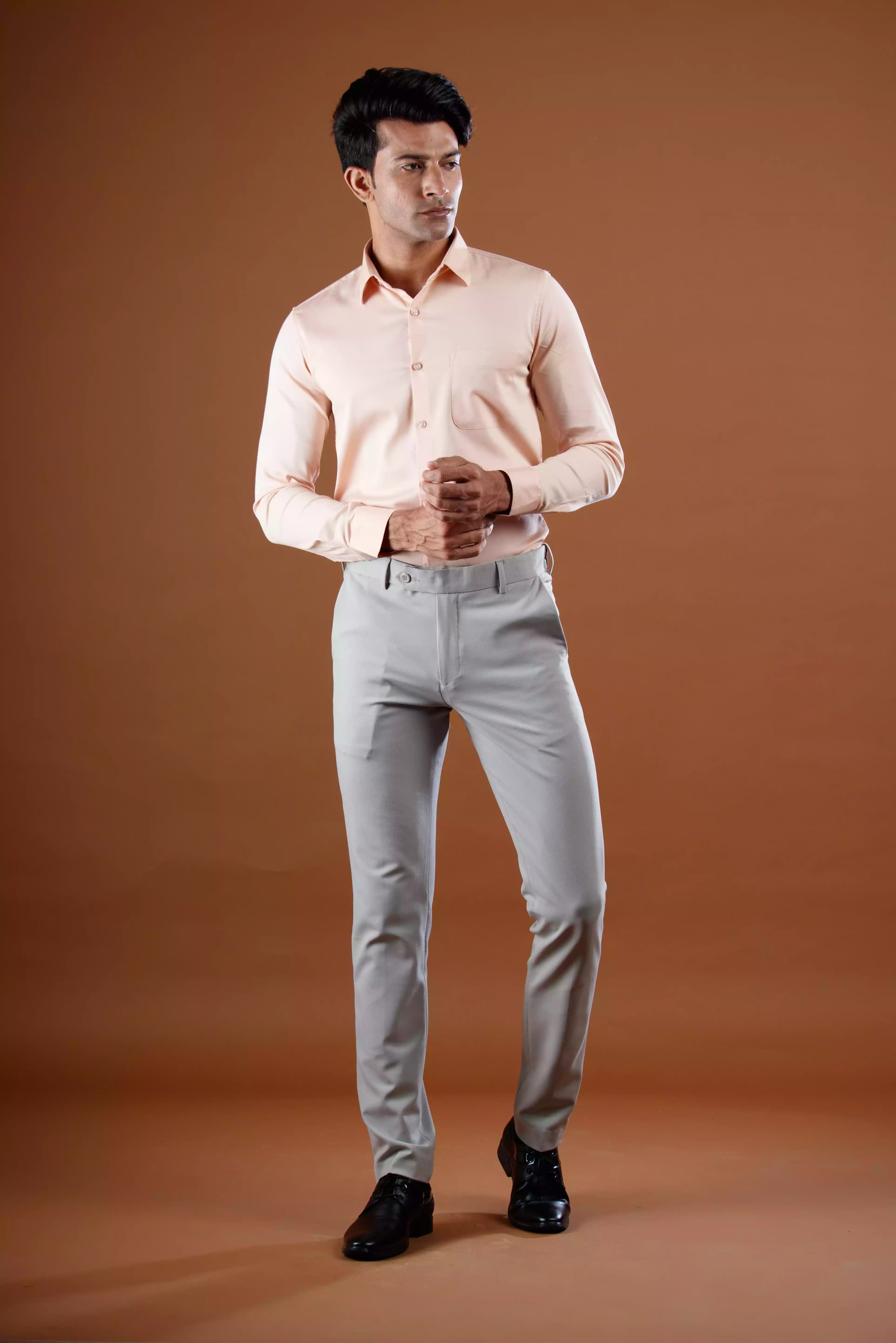 flexiplus staright fit pants in light grey color