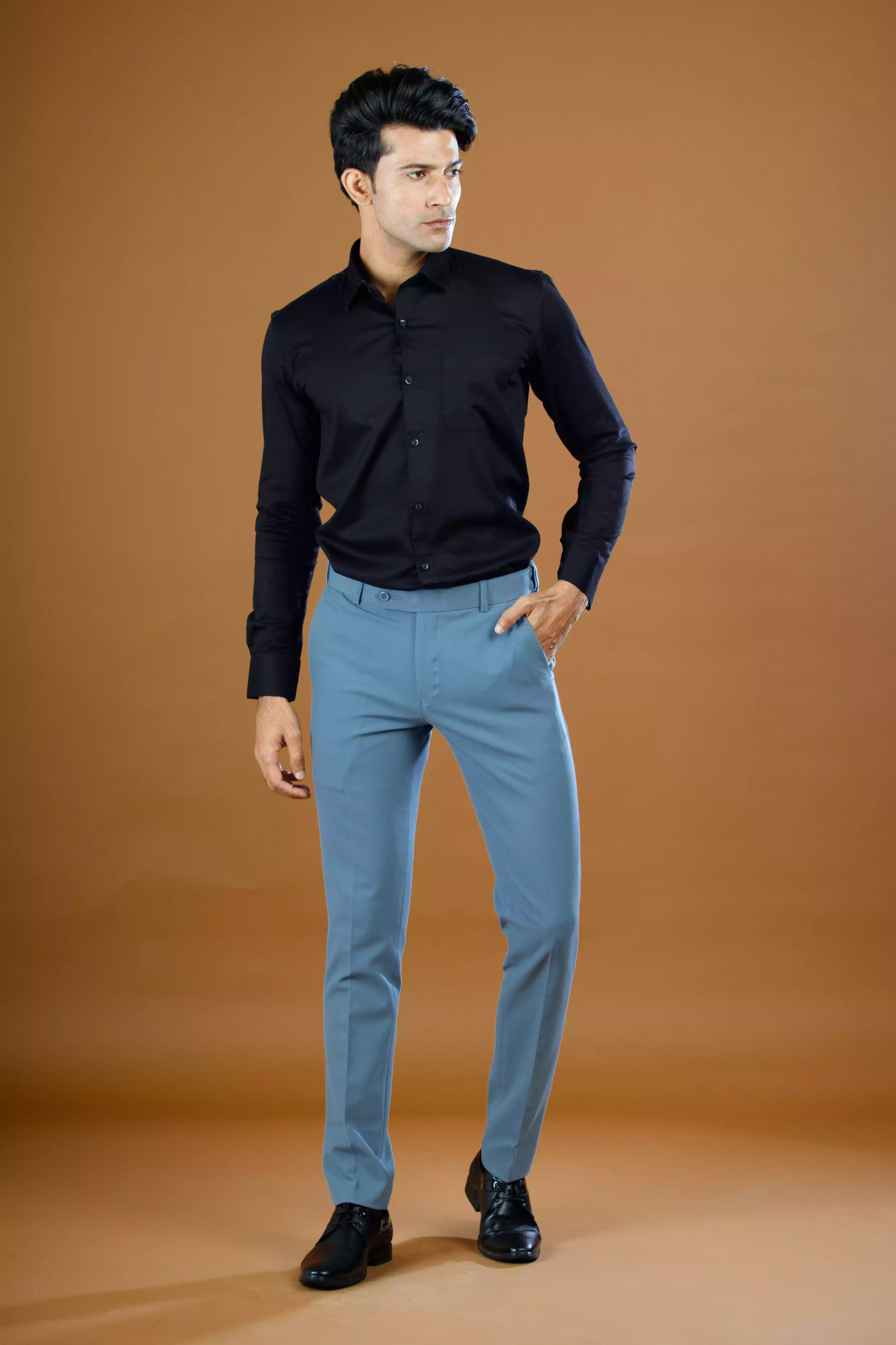 Muffynn FlexiPlus Straight Fit Pant In Teel Blue Color