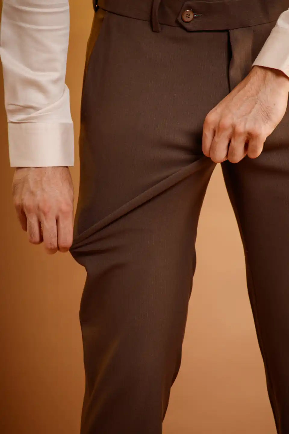 Men’s premium French Beige Flexiwaist Mild Lining Trousers for Men - Close view