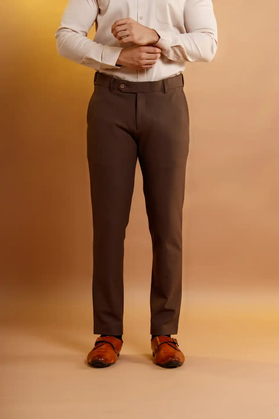 Men’s premium French Beige Flexiwaist Mild Lining Trousers for Men - Front view