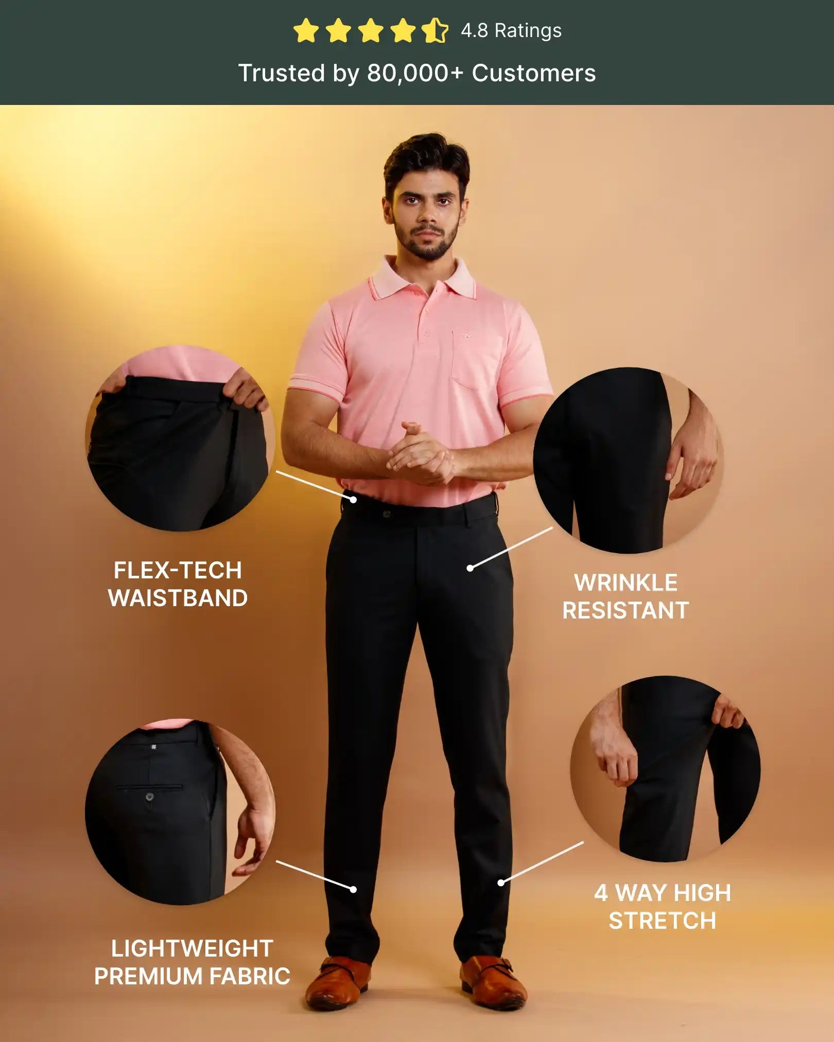Men’s premium Jade Green Flexiwaist Mild Lining Trousers for Men - Front view