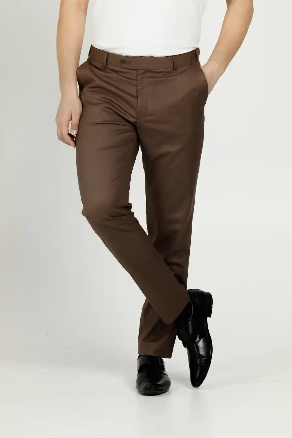 Men’s premium coffee brown Flexiwaist Stretchable Pants for Men  - Front view