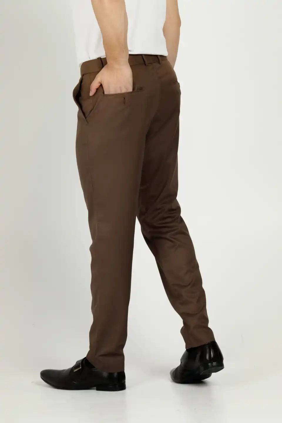 Men’s premium coffee brown Flexiwaist Stretchable Pants for Men  - Back view
