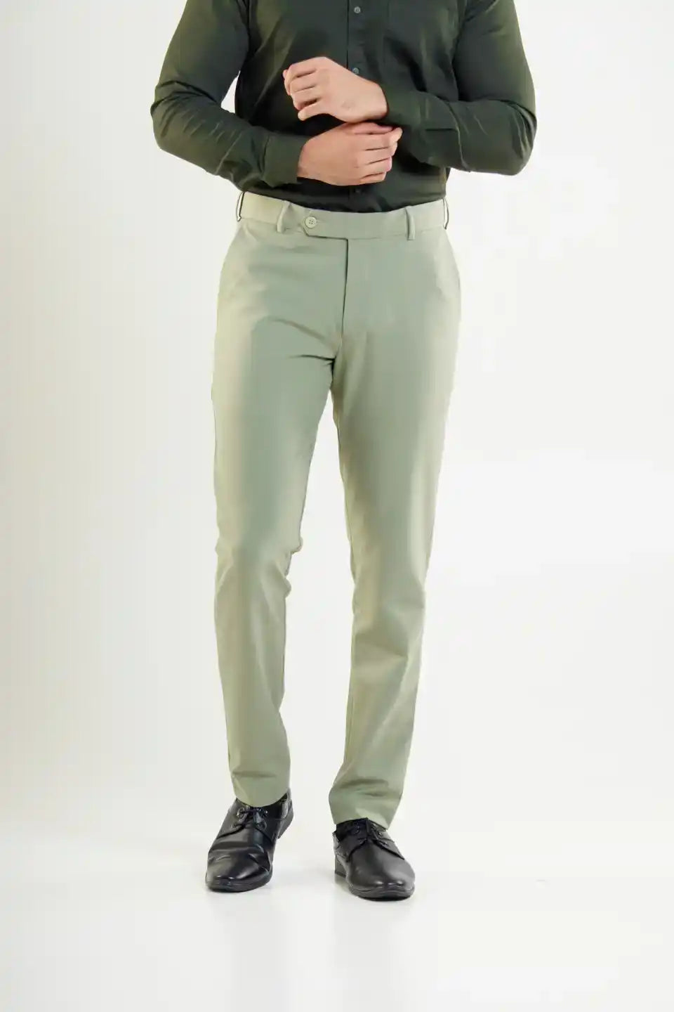 Men’s premium Sage Green Flexiwaist Stretchable Pants for Men – Front view