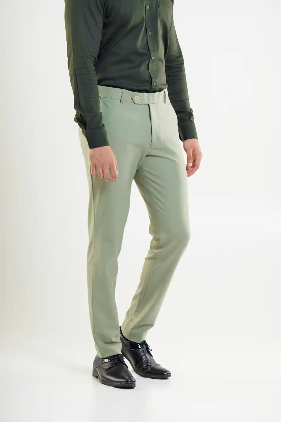 Men’s premium Sage Green Flexiwaist Stretchable Pants for Men – Side view
