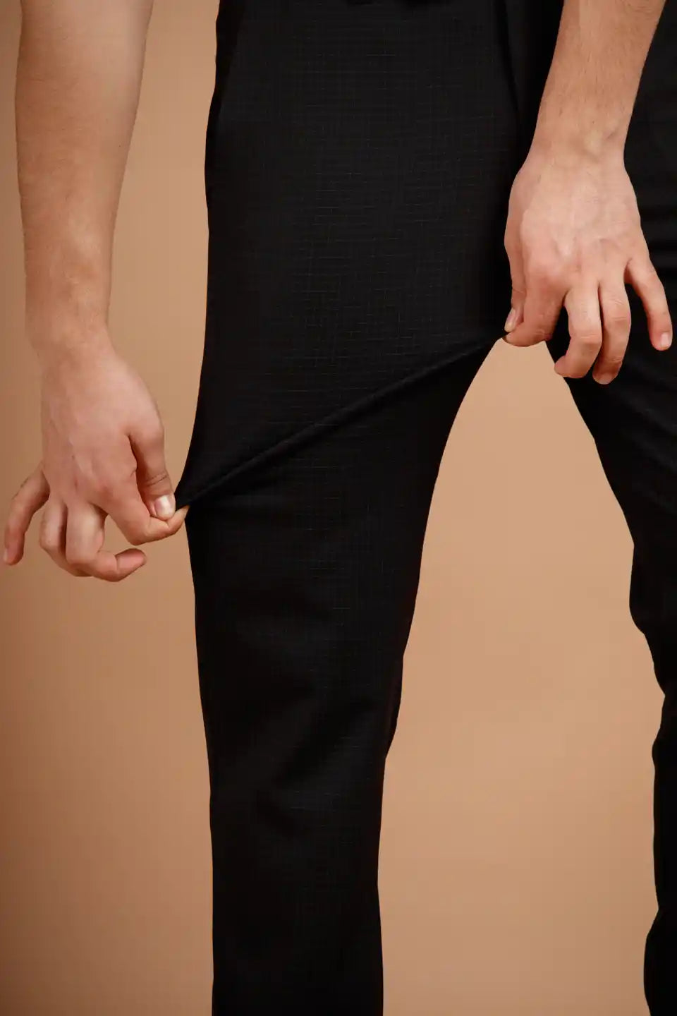 Men’s premium Black Square Checks Flexiwaist Pant - Close view