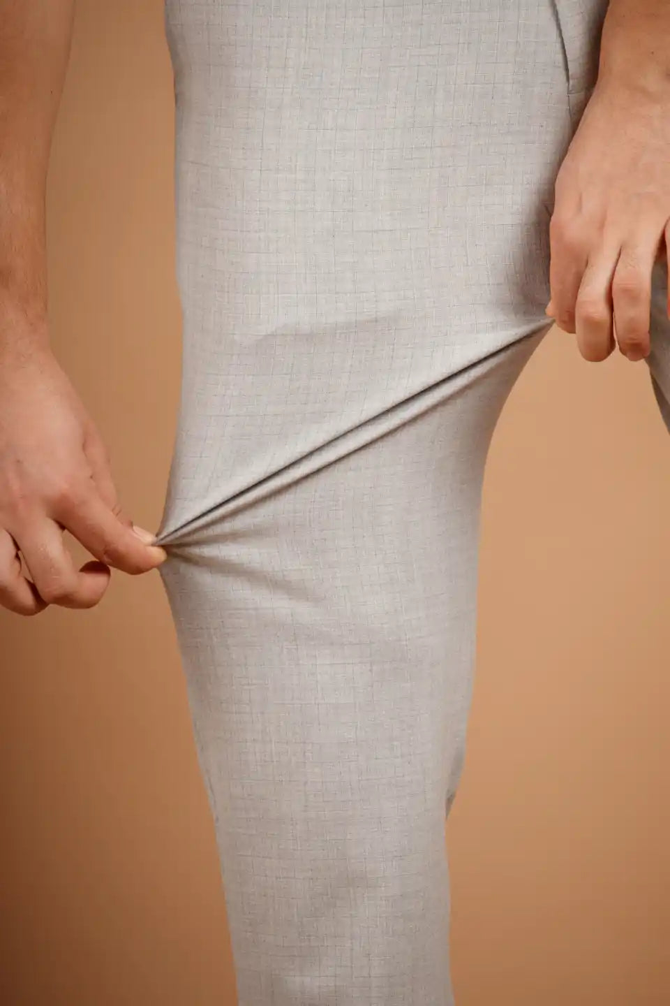 Men’s premium Light Grey Square Checks Flexiwaist Pant - Close view